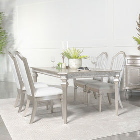 Evangeline Dining Table Set with Extension Leaf Ivory and Silver Oak