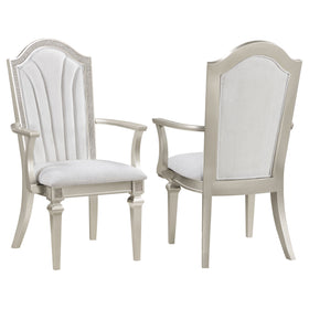 Evangeline Upholstered Dining Arm Chair with Faux Diamond Trim Ivory and Silver Oak (Set of 2)