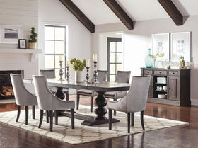 Phelps 7-Piece Rectangular Trestle Dining Set Antique Noir and Grey