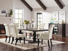 Phelps 7-Piece Rectangular Trestle Dining Set Antique Noir and Beige