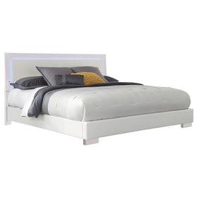 Felicity Eastern King Panel Bed with LED Lighting Glossy White