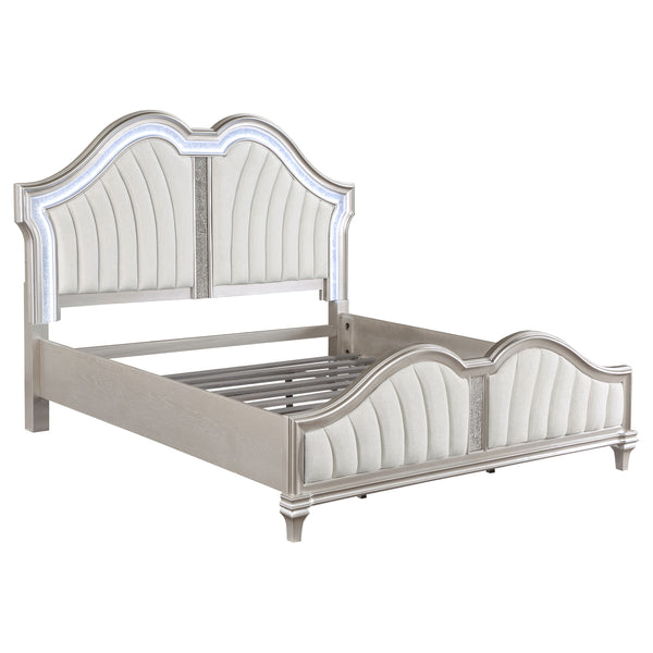 Evangeline Tufted Upholstered Platform Bed Ivory and Silver Oak