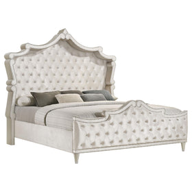 Antonella Upholstered Tufted Eastern King Bed Ivory and Camel