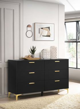 Kendall 6-drawer Dresser Black and Gold