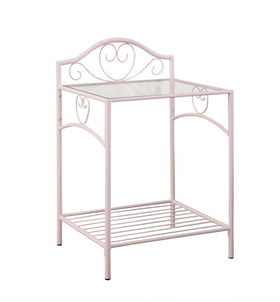 Massi 1-shelf Nightstand with Glass Top Powder Pink