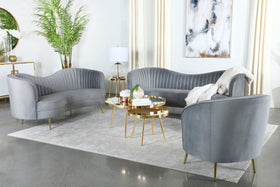 Sophia 3-piece Upholstered Living Room Set with Camel Back Grey and Gold