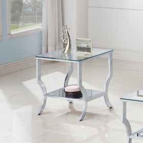 Saide Square End Table with Mirrored Shelf Chrome