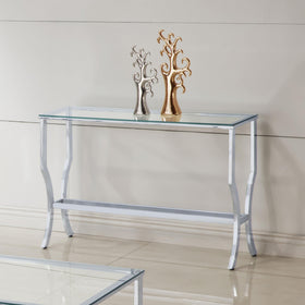 Saide Rectangular Sofa Table with Mirrored Shelf Chrome