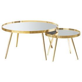 Kaelyn 2-piece Mirror Top Nesting Coffee Table Mirror and Gold