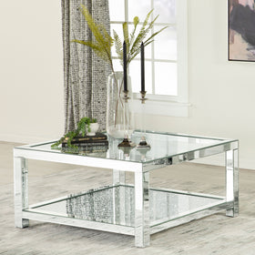 Valentina Rectangular Coffee Table with Glass Top Mirror