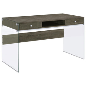 Dobrev 2-drawer Writing Desk Weathered Grey and Clear