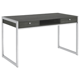 Wallice 2-drawer Writing Desk Weathered Grey and Chrome