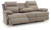Side-Swipe Reclining Sofa with Drop Down Table