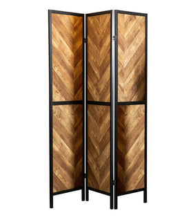 Marlene Herringbone Pattern 3-panel Screen Rustic Tobacco and Black