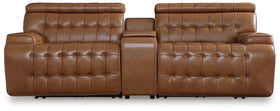 Temmpton Dual Power Leather Reclining Modular Loveseat with Console
