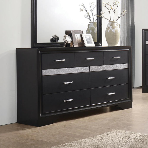 Miranda 7-drawer Dresser Black and Rhinestone