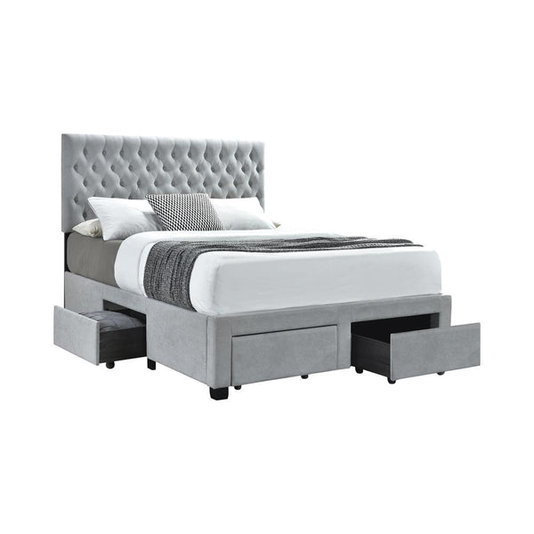 Soledad Queen 4-drawer Button Tufted Storage Bed Light Grey