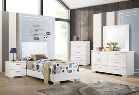 Felicity Twin Panel Bed with LED Lighting Glossy White