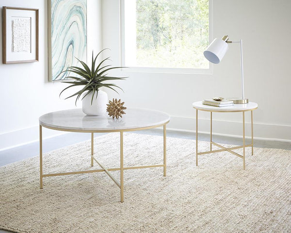 Ellison Round X-cross Coffee Table White and Gold