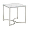 Leona Faux Marble Square End Table White and Satin Nickel