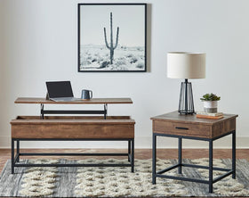 Byers Black Coffee Table with Hidden Storage Brown Oak and Sandy Black