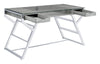 Emelle 2-drawer Glass Top Writing Desk Grey Driftwood and Chrome