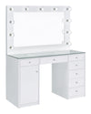 Percy 7-drawer Glass Top Vanity Desk with Lighting White