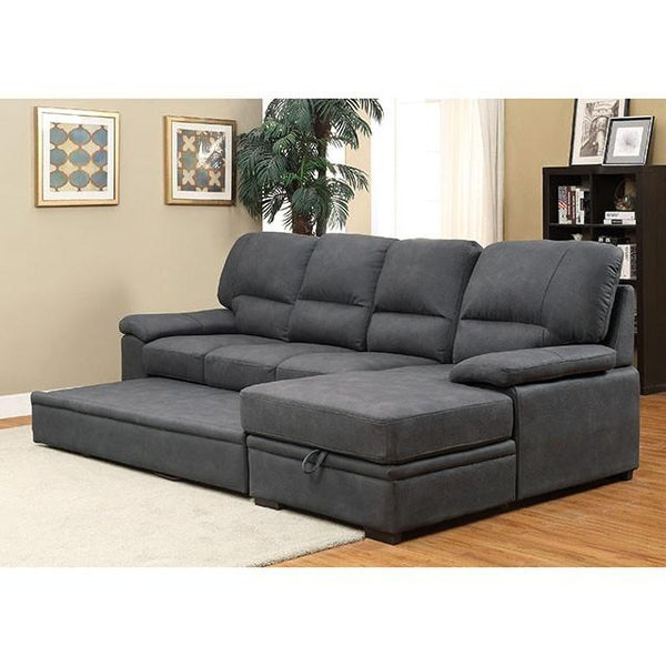 ALCESTER Brown & Gray Sectional w/ Sleeper, Ash