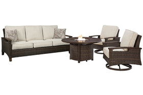 Paradise Trail Outdoor Sofa, Lounge Chairs and Fire Pit Table