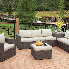 DAVINA Brown/Beige Patio Sectional w/ Ottoman