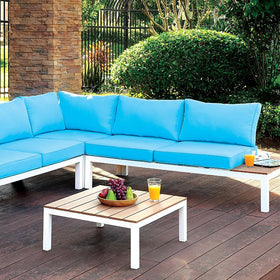 WINONA White/Oak/Blue Patio Sectional w/ Table