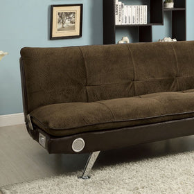 GALLAGHER Dark Brown/Chrome Futon Sofa w/ Bluetooth Speaker, Brown